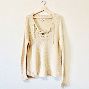 BB Dakota Jack Lace-up Cream Oversized Sweater